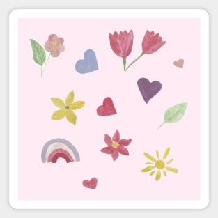 Watercolor cute flowers happy positivie stickers set Magnet